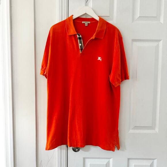 Burberry Brit Orange Nova Check Button Trim Short Sleeve Polo Chest Emblem XL - Picture 1 of 12